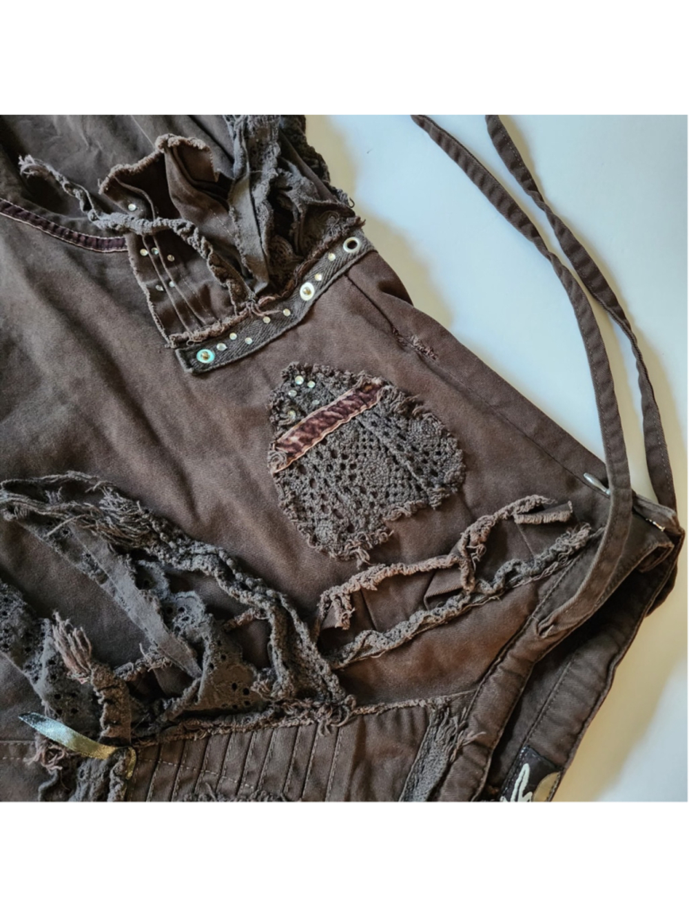 Spirit Vintage Y2K Brown Whimsigoth Fairy Grunge Asymmetric Patchwork Midi Skirt - Picture 8 of 16